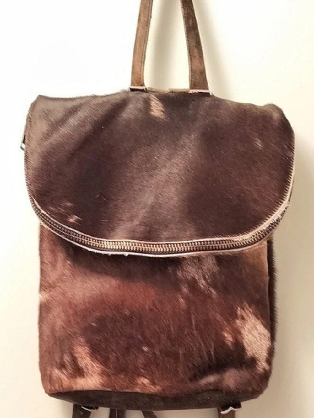 Leather Hair-On Hide Backpack in Brown & Cream
